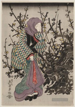  47 - Frau durch Pflaumenbaum in der Nacht 1847 Keisai Eisen Japanisch